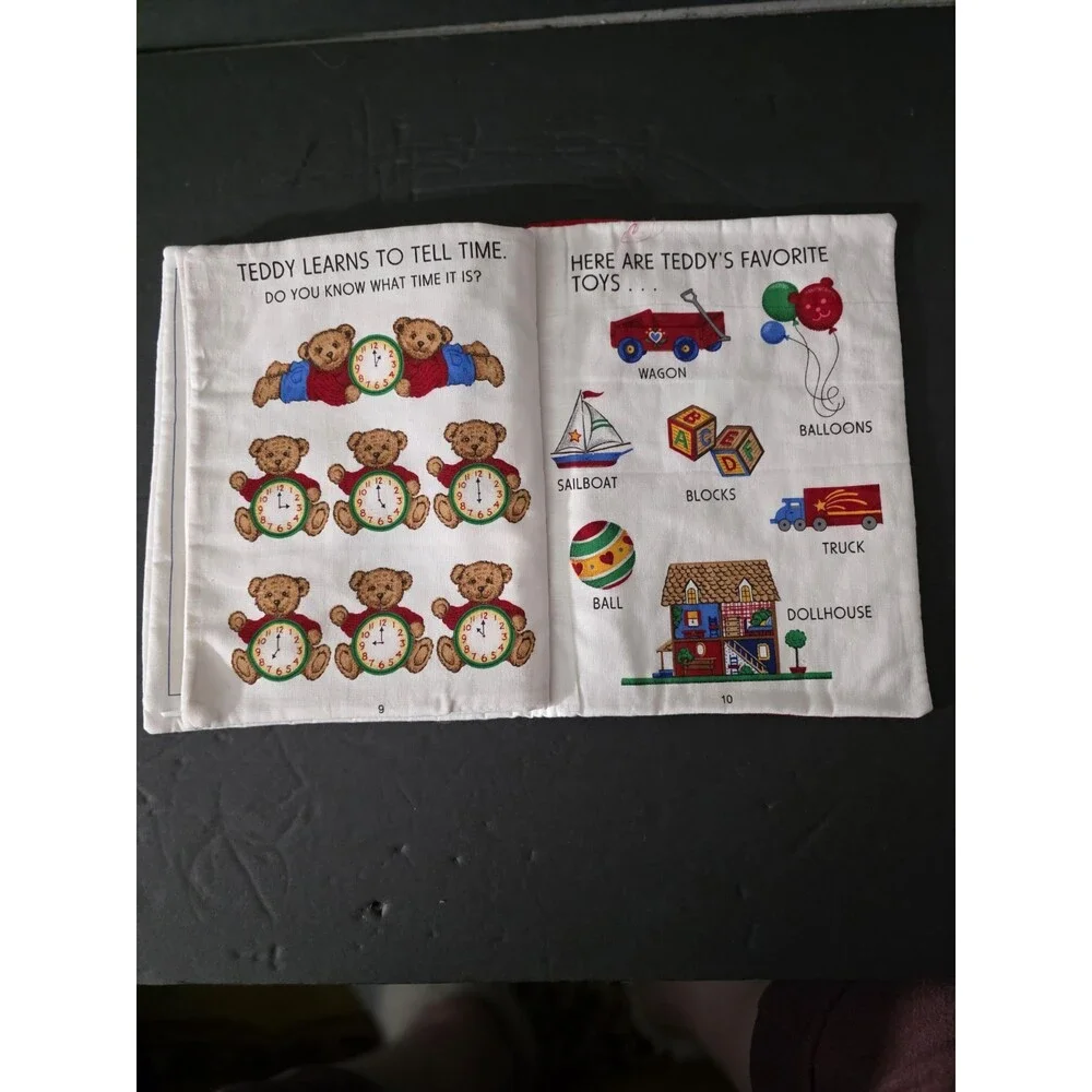 VIP CRANSTON Learning With Teddy Fabric Book Vtg 90's Baby Toy Toddler Hand Made